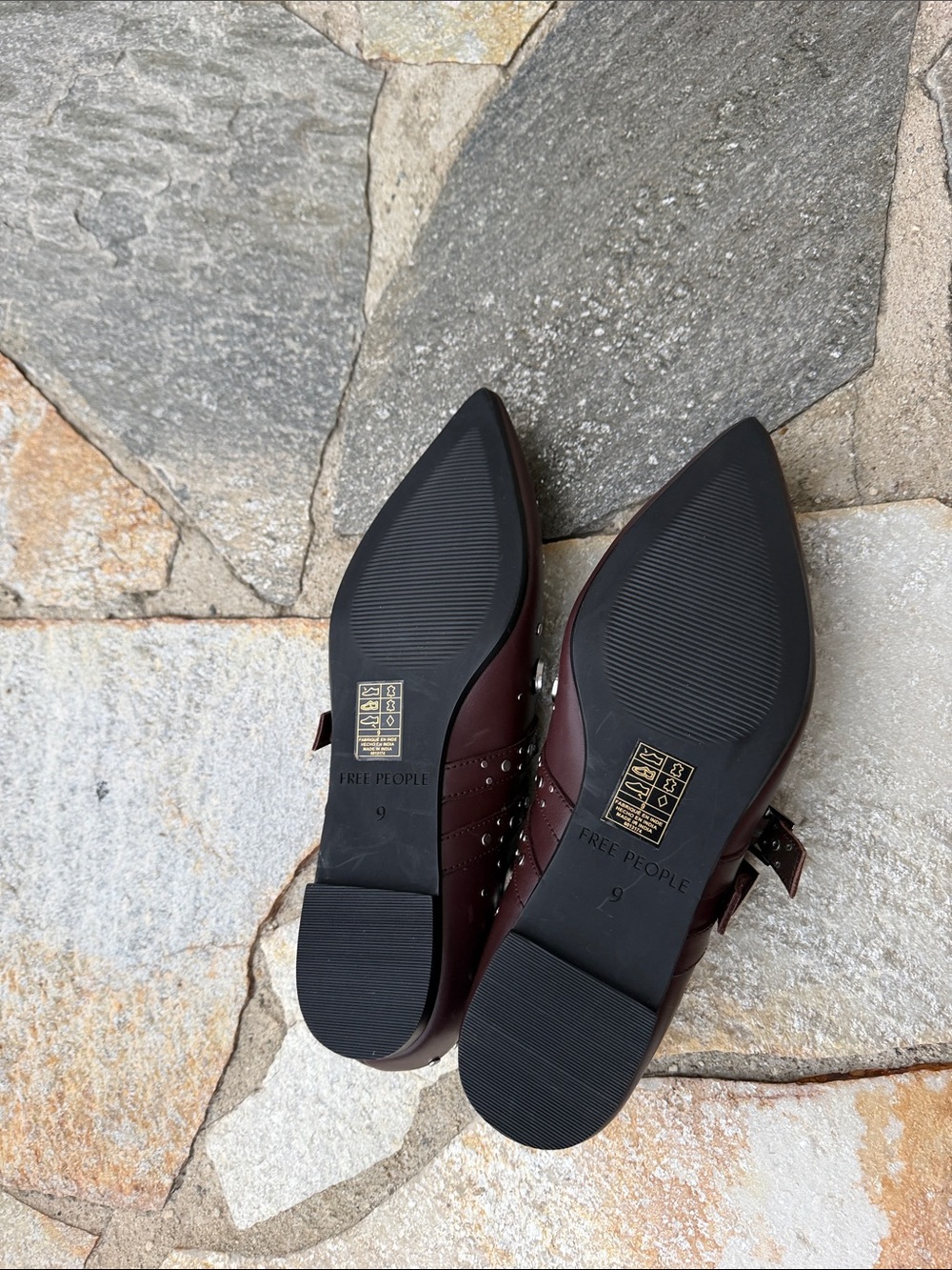 Free People Burgundy Studded Pointed Mary Jane Flats - Picture 4 of 4